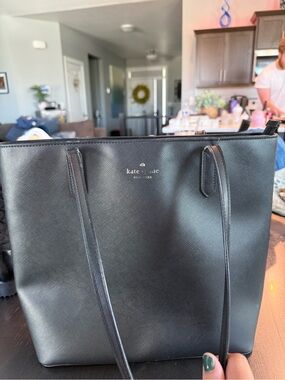 kate spade black Saffiano leather tote with gold logo
